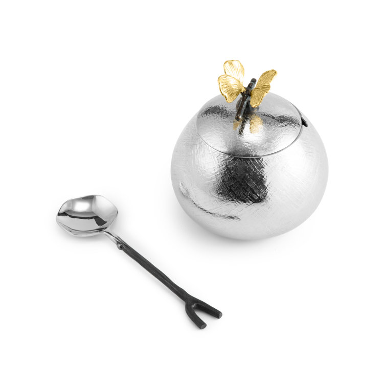 Silver Textured Glass Round Entertaining Pot with Knob Embellishment