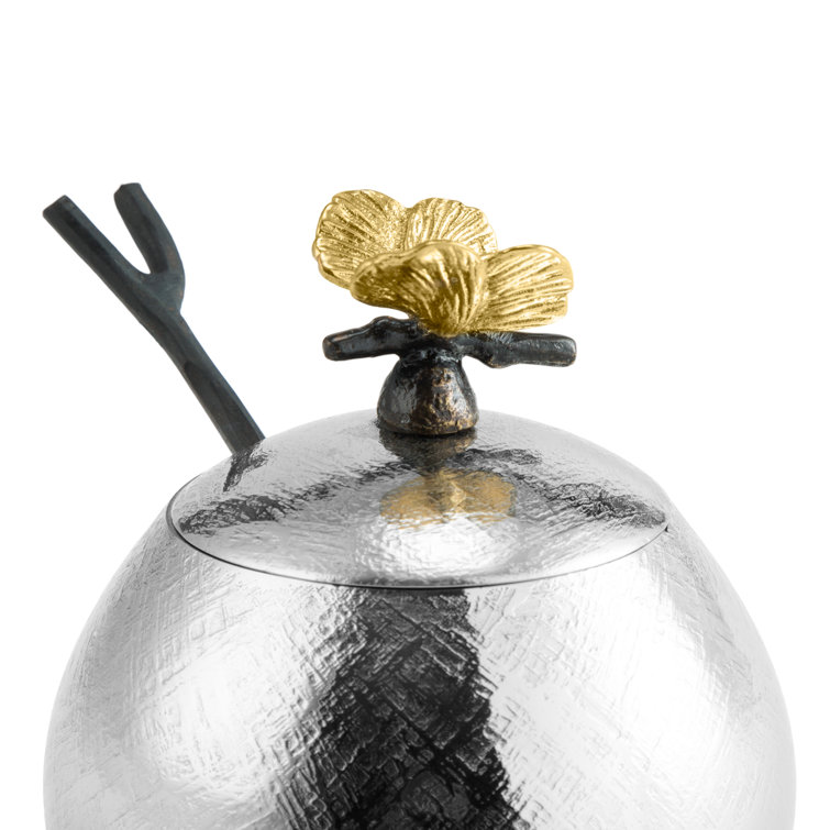 Silver Textured Glass Round Entertaining Pot with Knob Embellishment