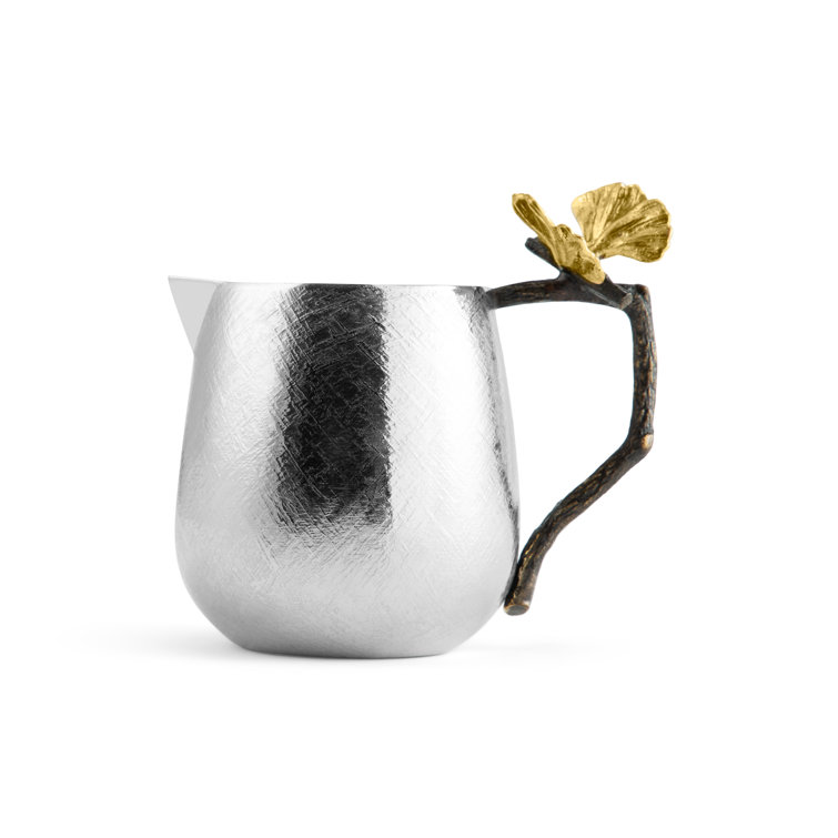Butterfly Ginkgo Handcrafted Creamer 3"H Stainless Steel and Brass