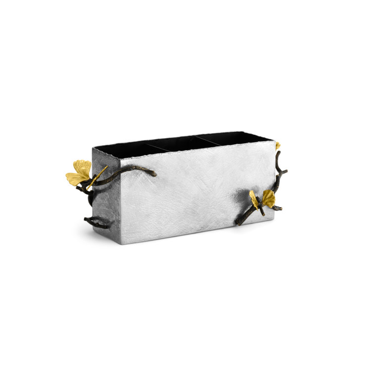 Butterfly Ginkgo Stainless Steel Cutlery Caddy with Brass Accents