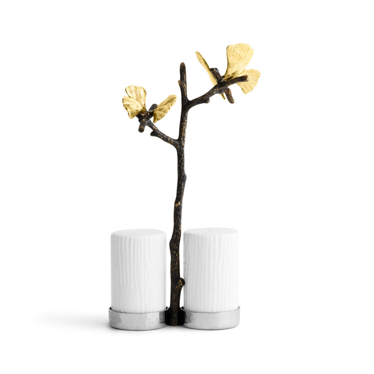 Colorful Porcelain Butterfly Ginkgo Salt and Pepper Shaker Set