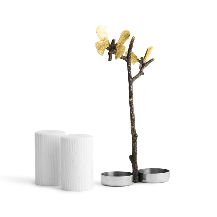 Colorful Porcelain Butterfly Ginkgo Salt and Pepper Shaker Set