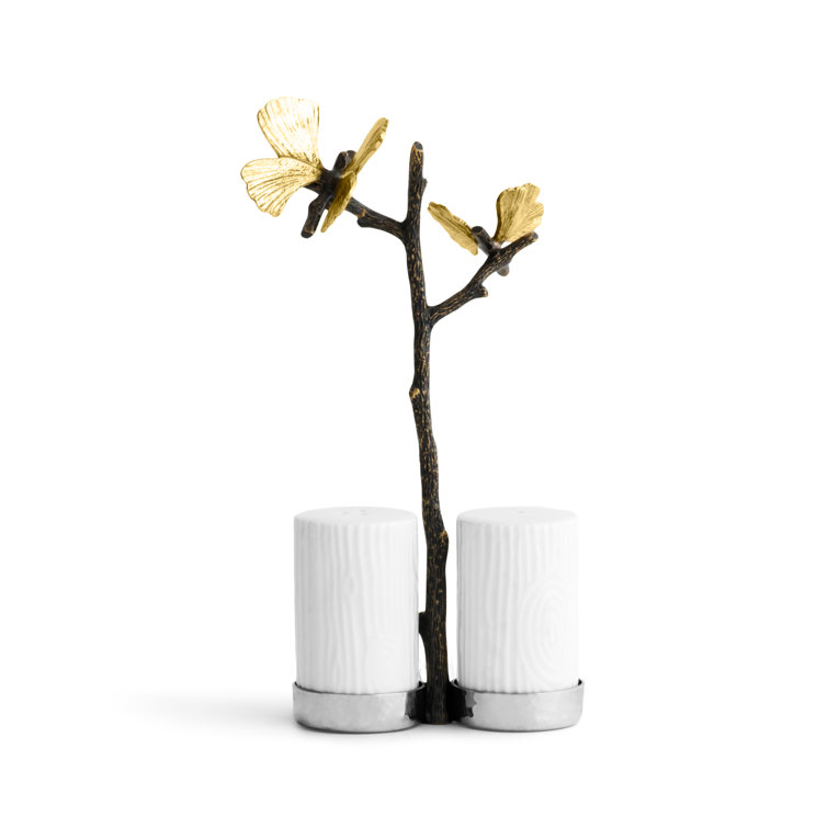 Colorful Porcelain Butterfly Ginkgo Salt and Pepper Shaker Set