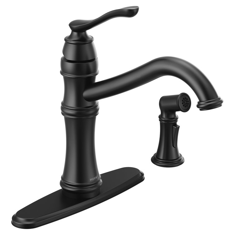 Matte Black Metal Single Handle Kitchen Faucet with Side Spray
