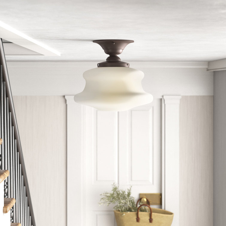 Old Bronze Glass Semi Flush Mount Ceiling Light