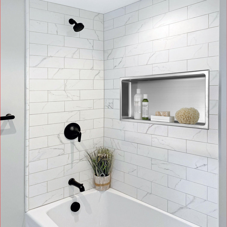 Brushed Stainless Steel Rectangular Shower Niche Shelf