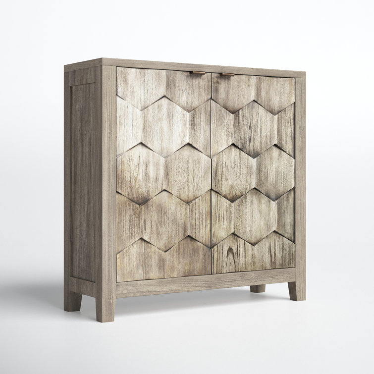 Smoked Ivory Engineered Wood Storage Cabinet with Honey-Comb Design