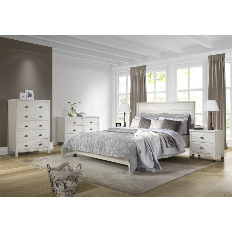 Baja Rustic Shabby White Solid Wood 2-Drawer Nightstand