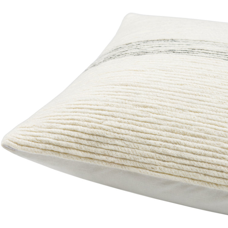 Ivory and Black Striped Cotton Blend Square Pillow