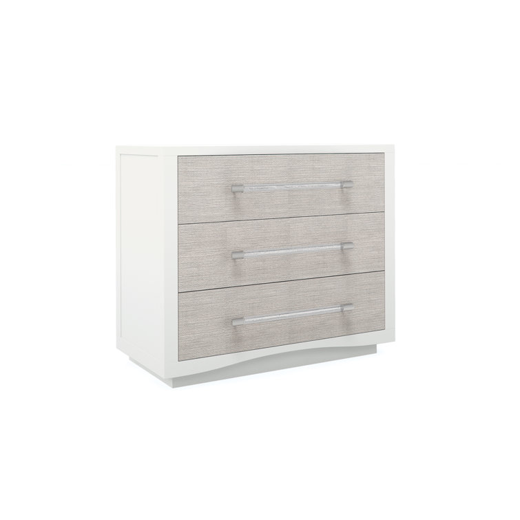 White Transitional 3-Drawer Nightstand with Raffia Fronts