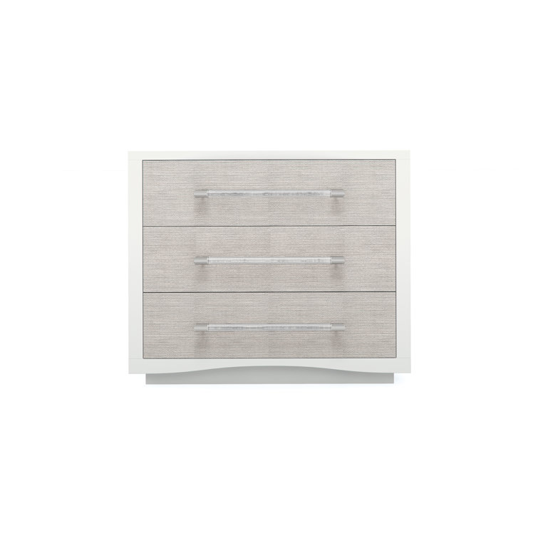 White Transitional 3-Drawer Nightstand with Raffia Fronts