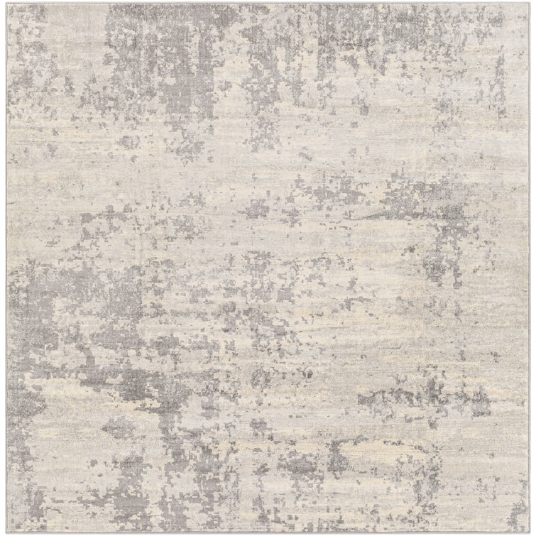 Square Gray and Beige Wool Abstract Rug