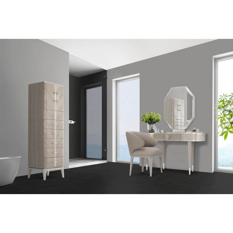 Elegant Icicle White Vanity Chair with Silver Mist Accents