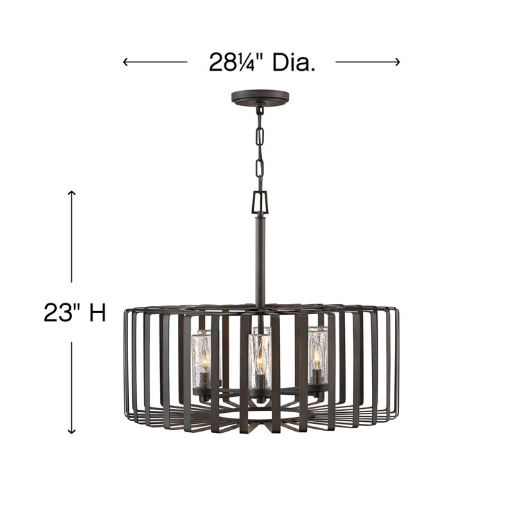 Brushed Graphite 6-Light Outdoor Chandelier with Clear Seedy Glass