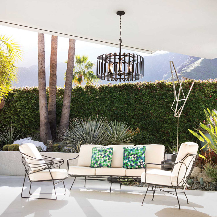 Brushed Graphite 6-Light Outdoor Chandelier with Clear Seedy Glass
