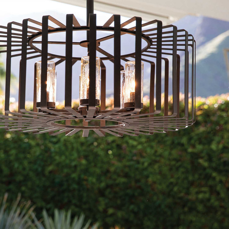 Brushed Graphite 6-Light Outdoor Chandelier with Clear Seedy Glass