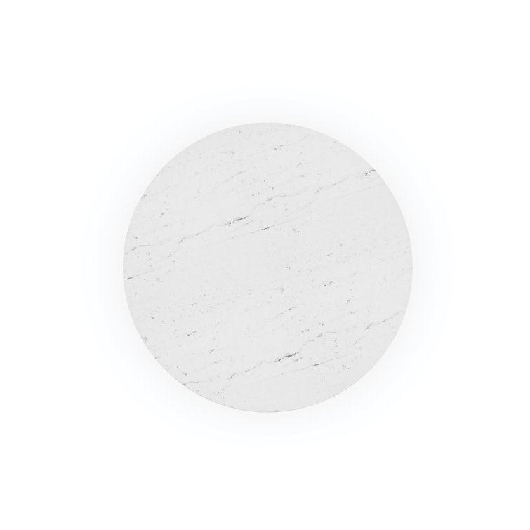 Round White Marble Dining Table with Walnut Base