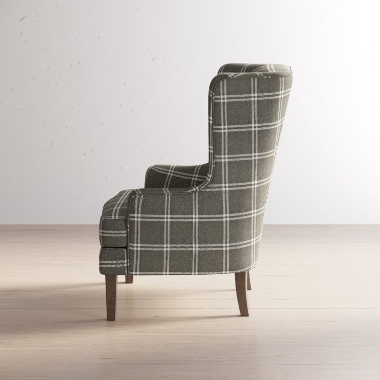 Graphite Plaid Upholstered Wood Accent Chair