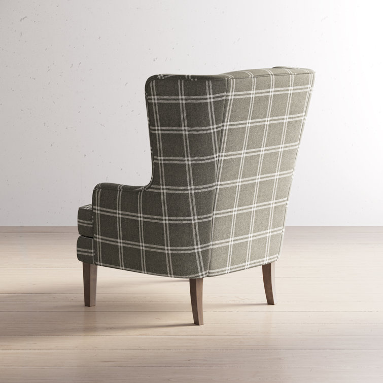 Graphite Plaid Upholstered Wood Accent Chair