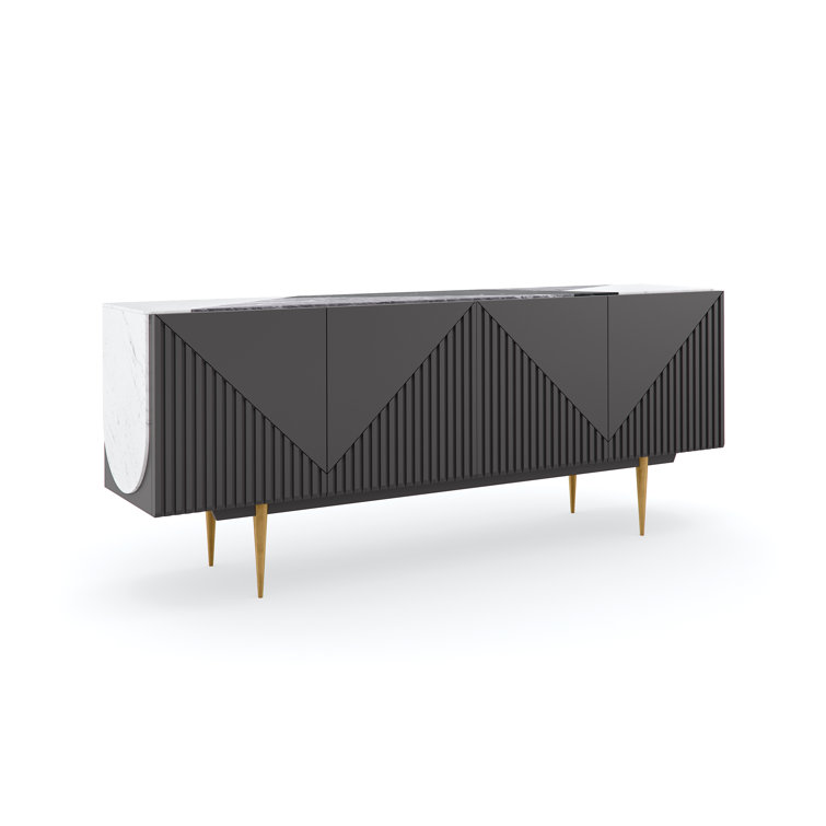 Gray and White Stone Transitional Sideboard with Gold Legs