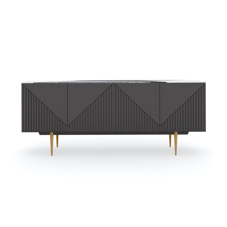 Gray and White Stone Transitional Sideboard with Gold Legs