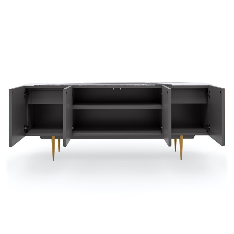 Gray and White Stone Transitional Sideboard with Gold Legs