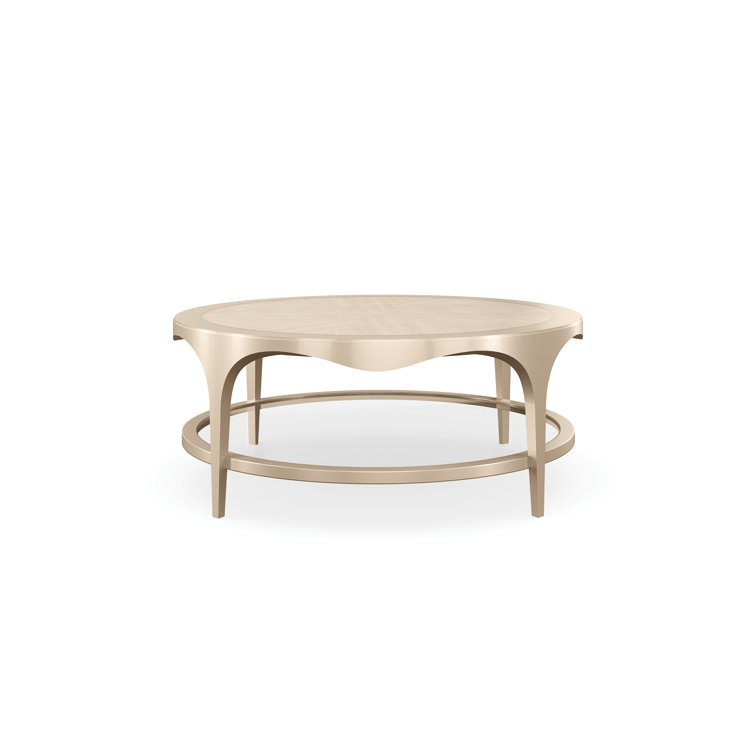 Champagne Pearl Round Wood and Glass Coffee Table