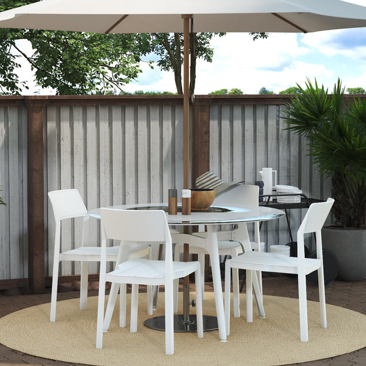 White Resin Armless Stacking Indoor/Outdoor Dining Chairs, 4-Pack