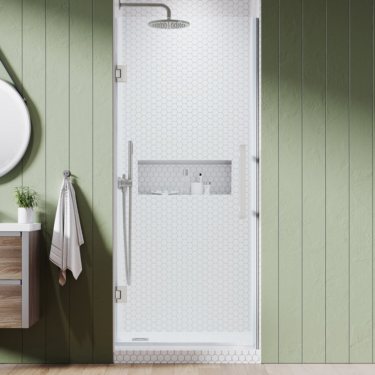 Tampa-Pro Satin Nickel Frameless Alcove Shower Kit with Tempered Glass