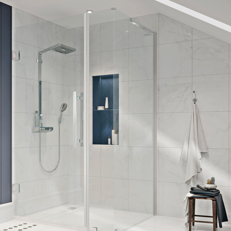 Tampa-Pro 43" Wide Chrome Frameless Corner Shower Enclosure