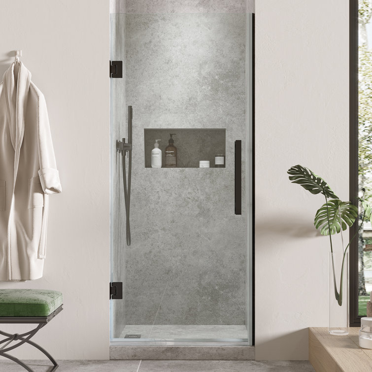Tampa-Pro 72" Black Frameless Alcove Shower Kit with Tempered Glass