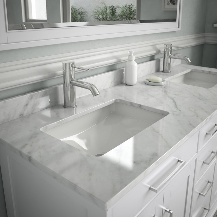 60'' White Carrara Marble Double Vanity Top with Porcelain Sinks