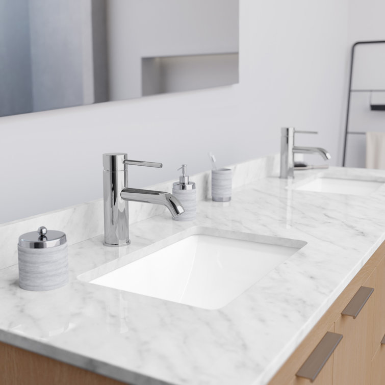 72'' White Carrara Marble Double Vanity Top with Porcelain Sinks