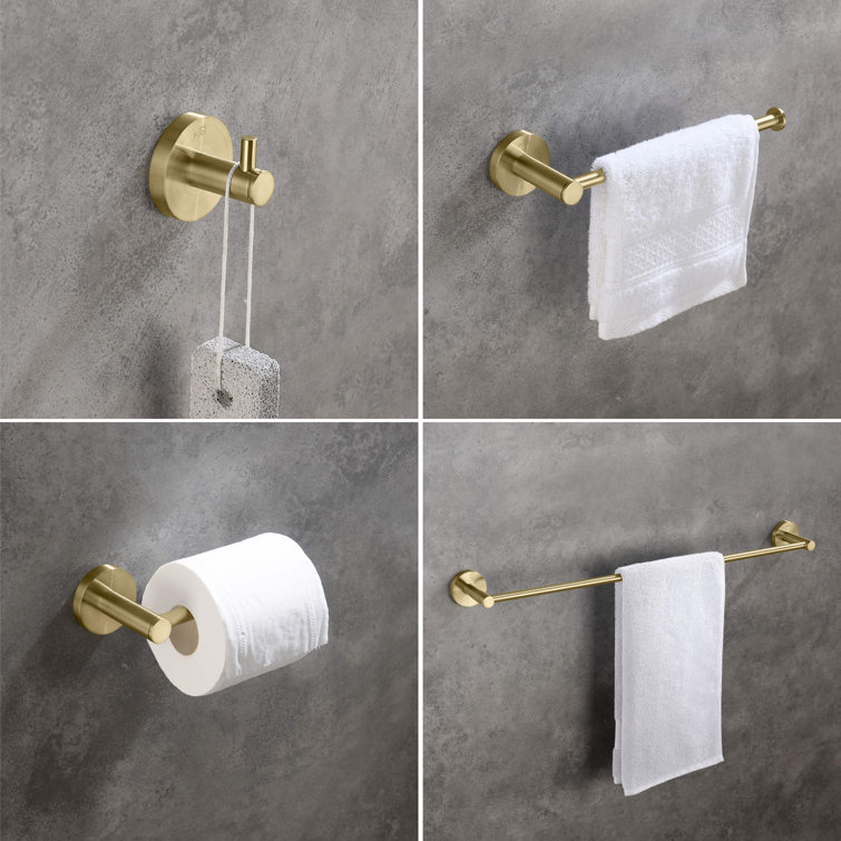 Brushed Gold Circular 5-Piece Metal Bathroom Hardware Set