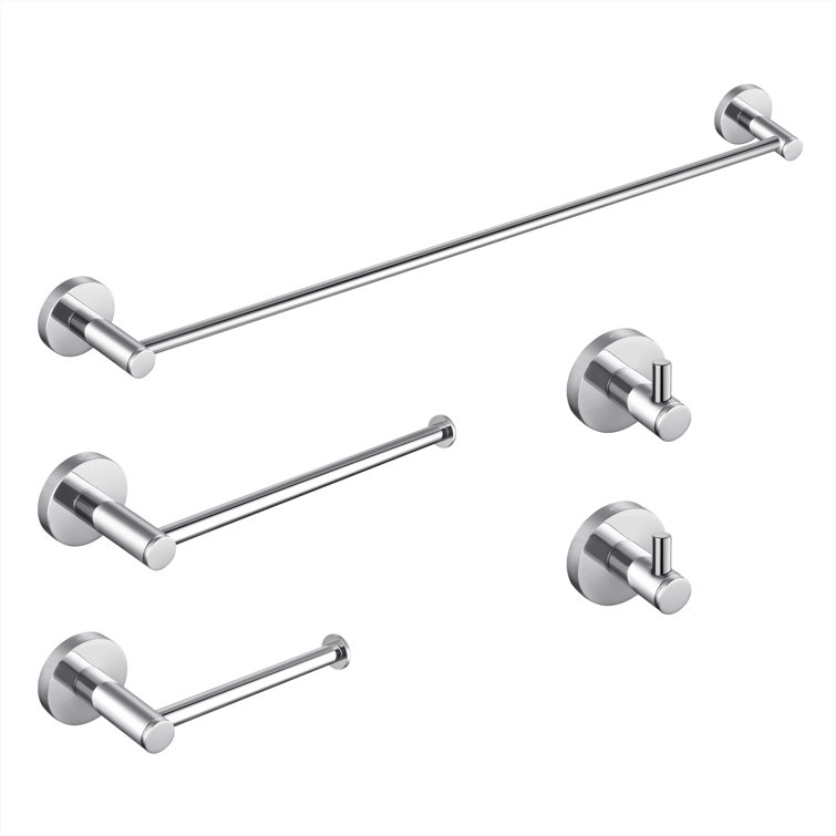 Chrome Circular 5-Piece Metal Bathroom Hardware Set