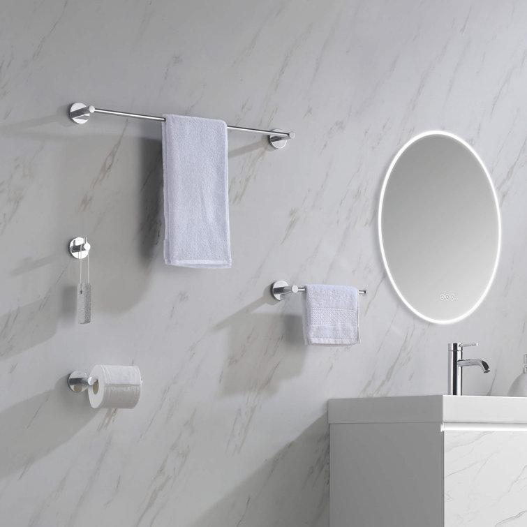 Chrome Circular 5-Piece Metal Bathroom Hardware Set