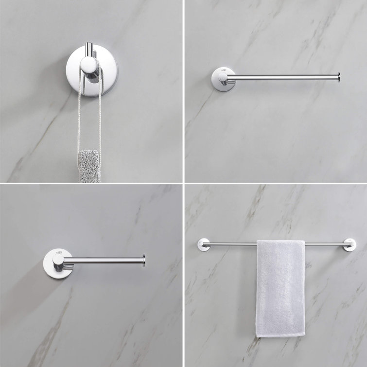 Chrome Circular 5-Piece Metal Bathroom Hardware Set
