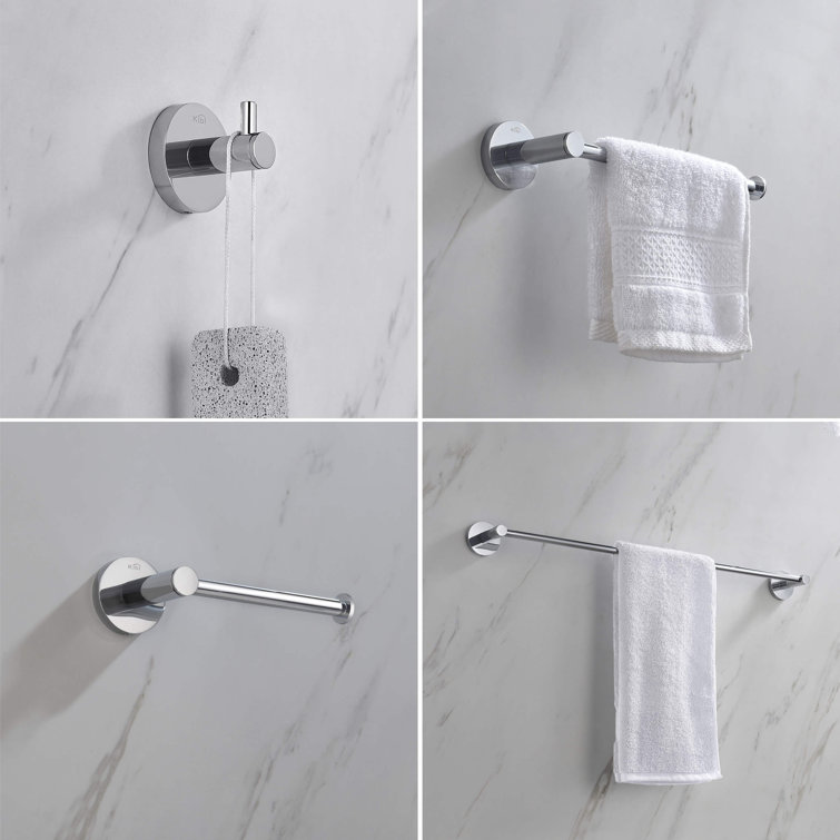 Chrome Circular 5-Piece Metal Bathroom Hardware Set