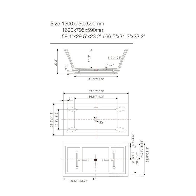 Orion 59'' White Acrylic Freestanding Soaking Bathtub