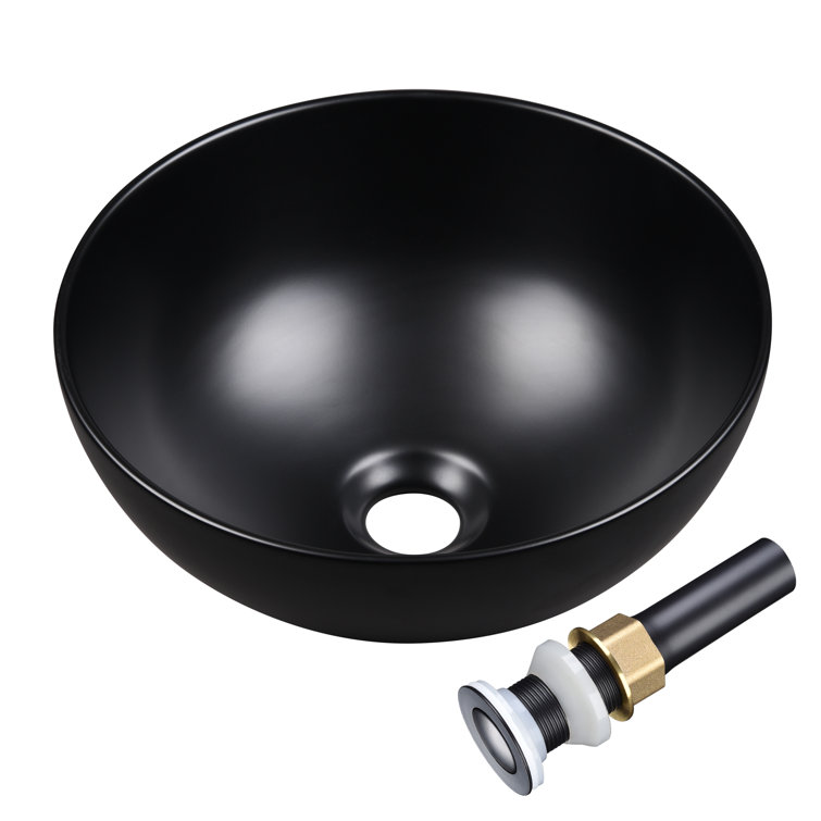 Aquaterior 12'' Matte Black Ceramic Round Bathroom Sink