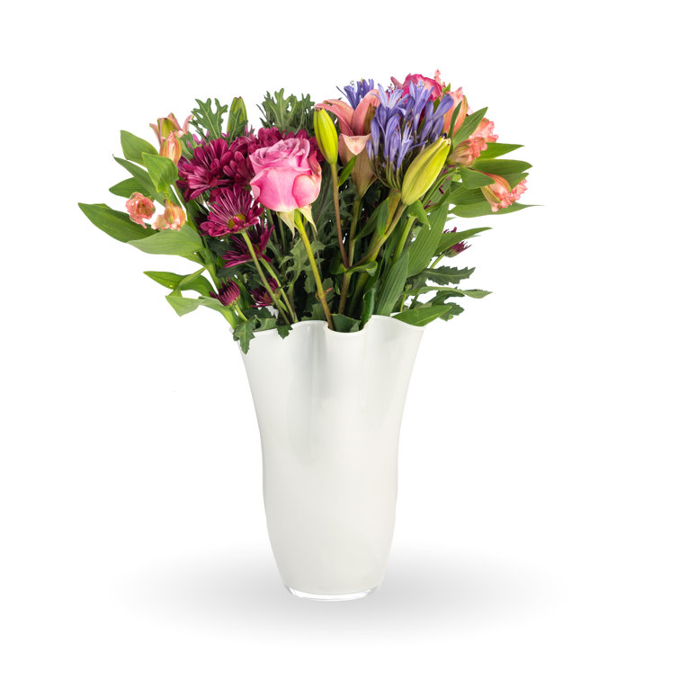 White Glass Ruffle Vase for Floral Arrangements