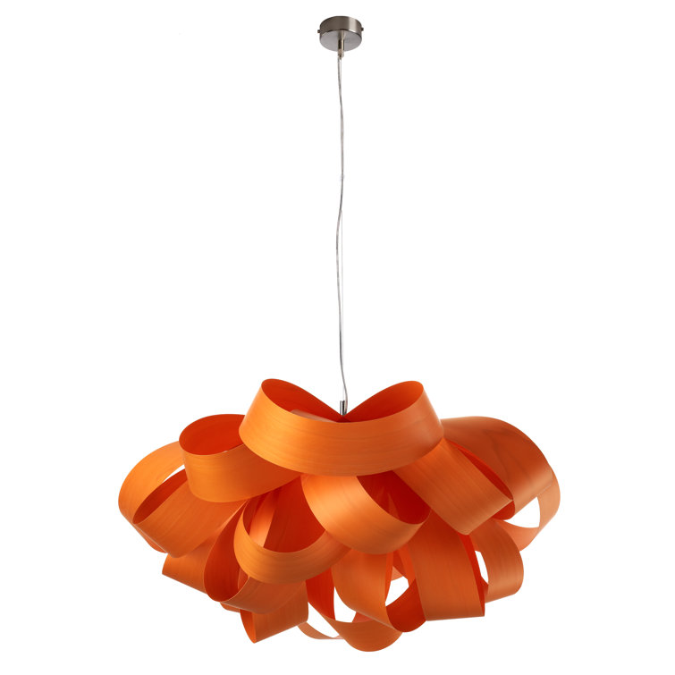 Ivory White Large Geometric Wood Veneer Pendant Light