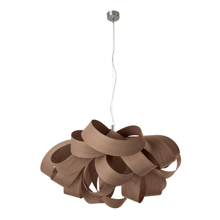 Ivory White Large Geometric Wood Veneer Pendant Light