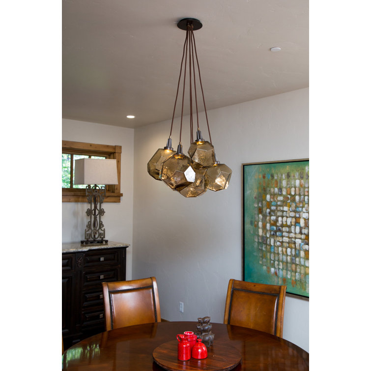 Gem 6-Light Matte Black Cluster Pendant with Clear Glass Shades