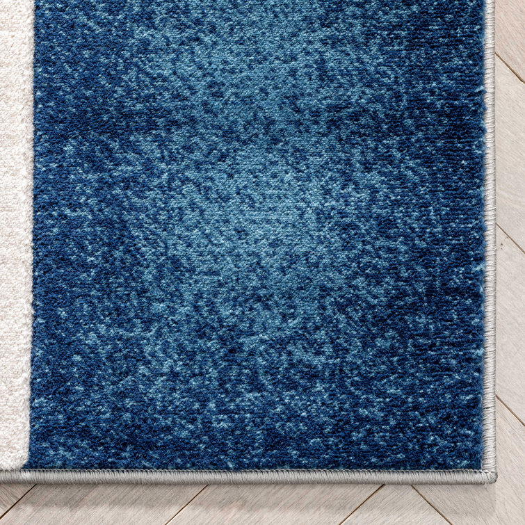 Dark Blue Geometric Synthetic Runner Rug