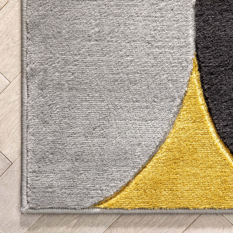 Blue and Gold Geometric Synthetic 5' x 7' Area Rug