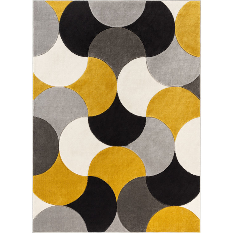 Blue and Gold Geometric Synthetic 5' x 7' Area Rug