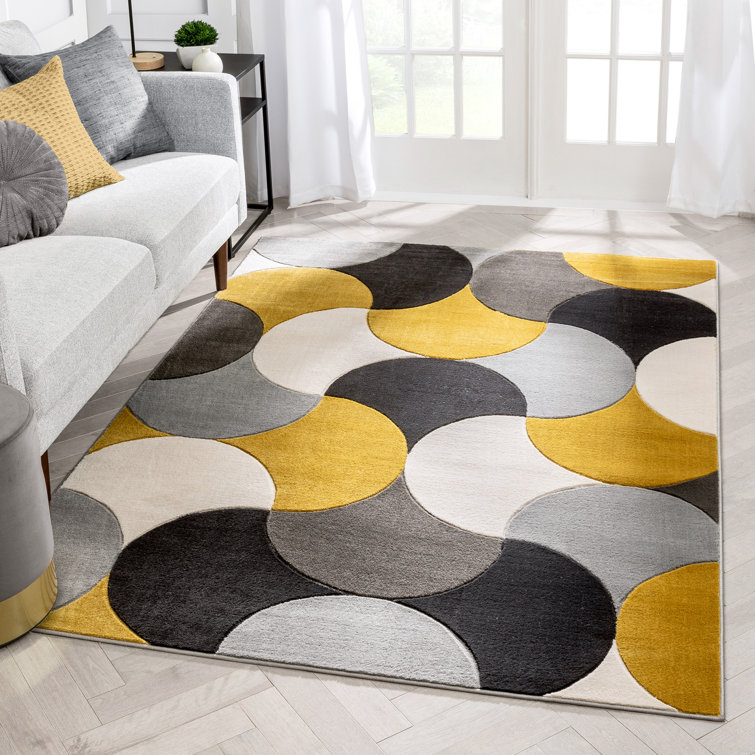 Blue and Gold Geometric Synthetic 5' x 7' Area Rug