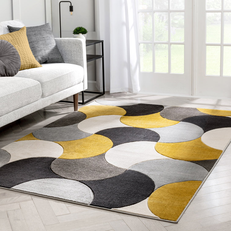 Blue and Gold Geometric Synthetic 5' x 7' Area Rug