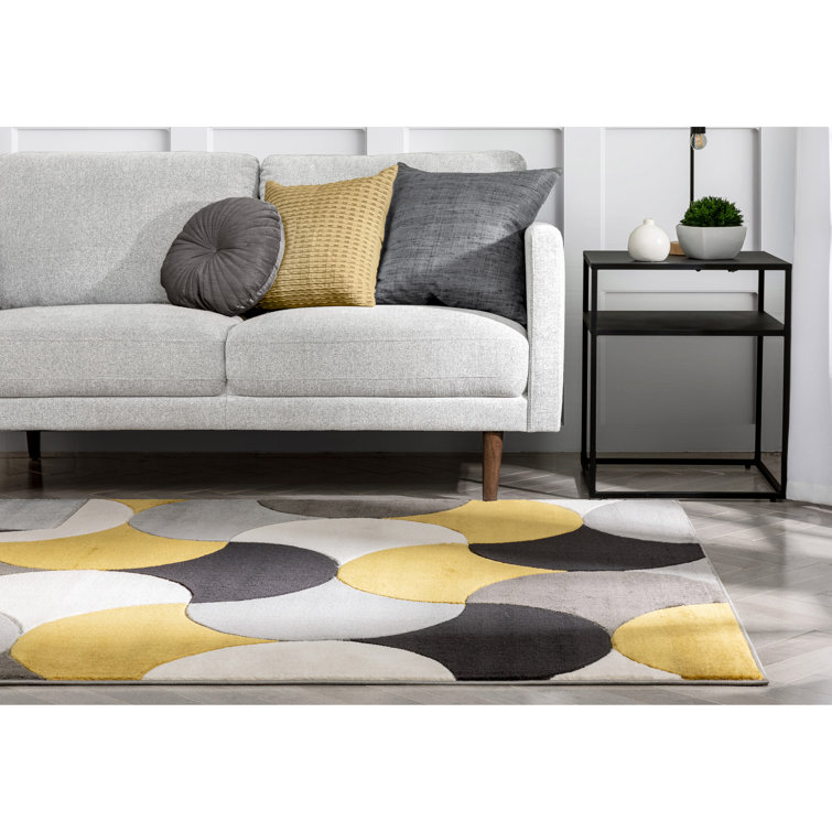 Blue and Gold Geometric Synthetic 5' x 7' Area Rug